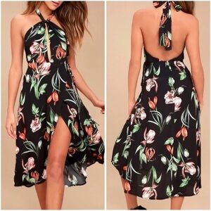 Women’s Astr the Label Black Floral Midi Wrap Dress